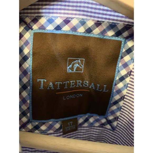 Tattersall London Long Sleeve Cotton Shirt Men’s Sz XL 17 34/35 striped purple - Picture 1 of 8